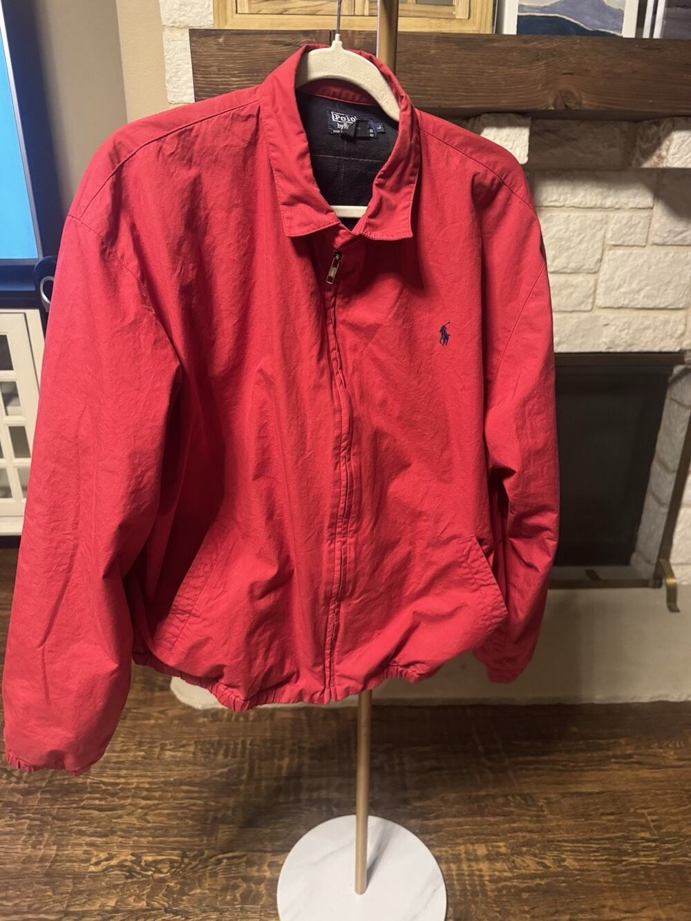 Polo Ralph Lauren Red Bomber Jacket Men's Size L Logo Zip Embroidered